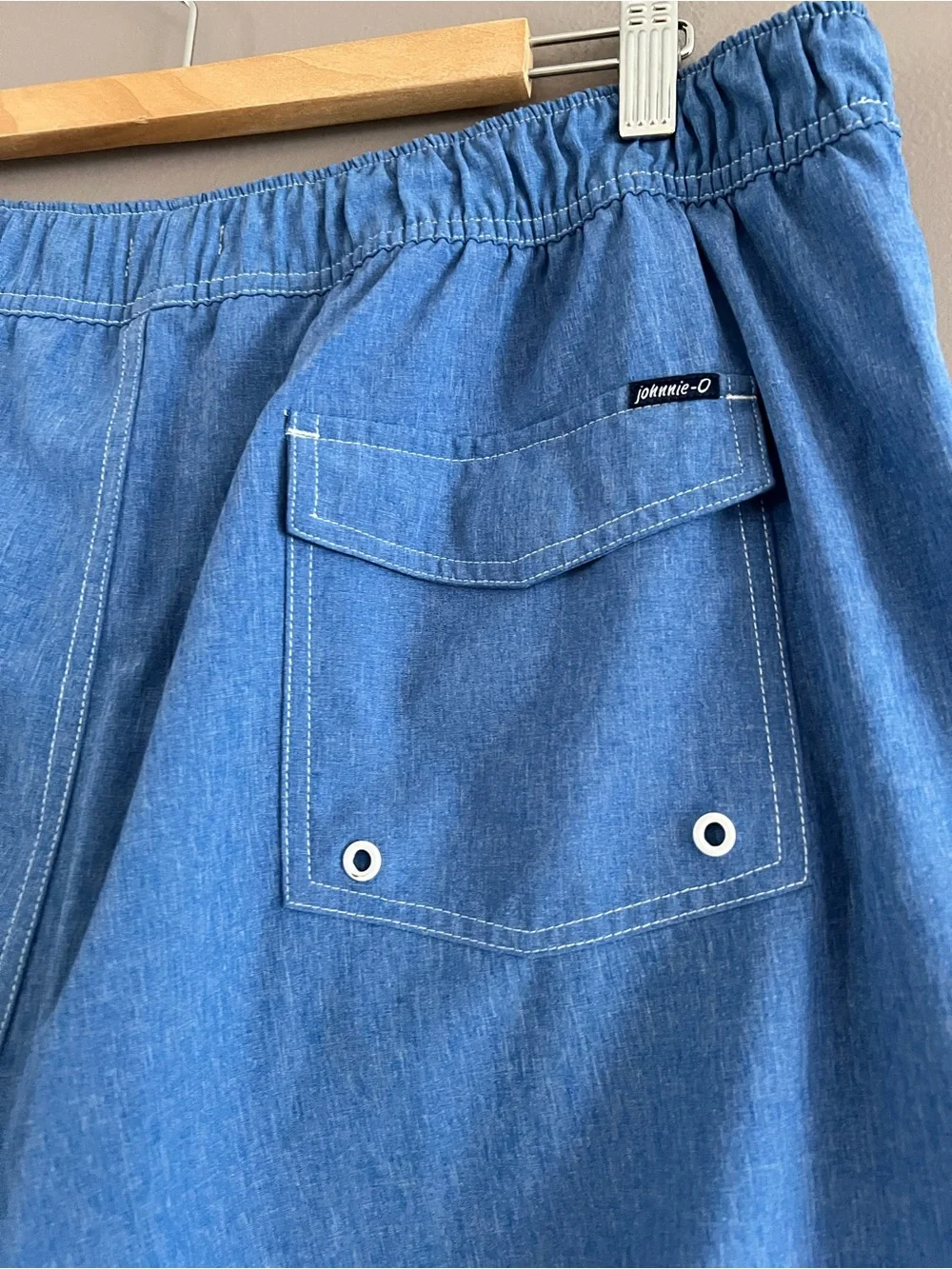 Johnnie-O Mens Elastic Surf Shorts Swim Trunks Blue Lightweight Drawstring Sz XL